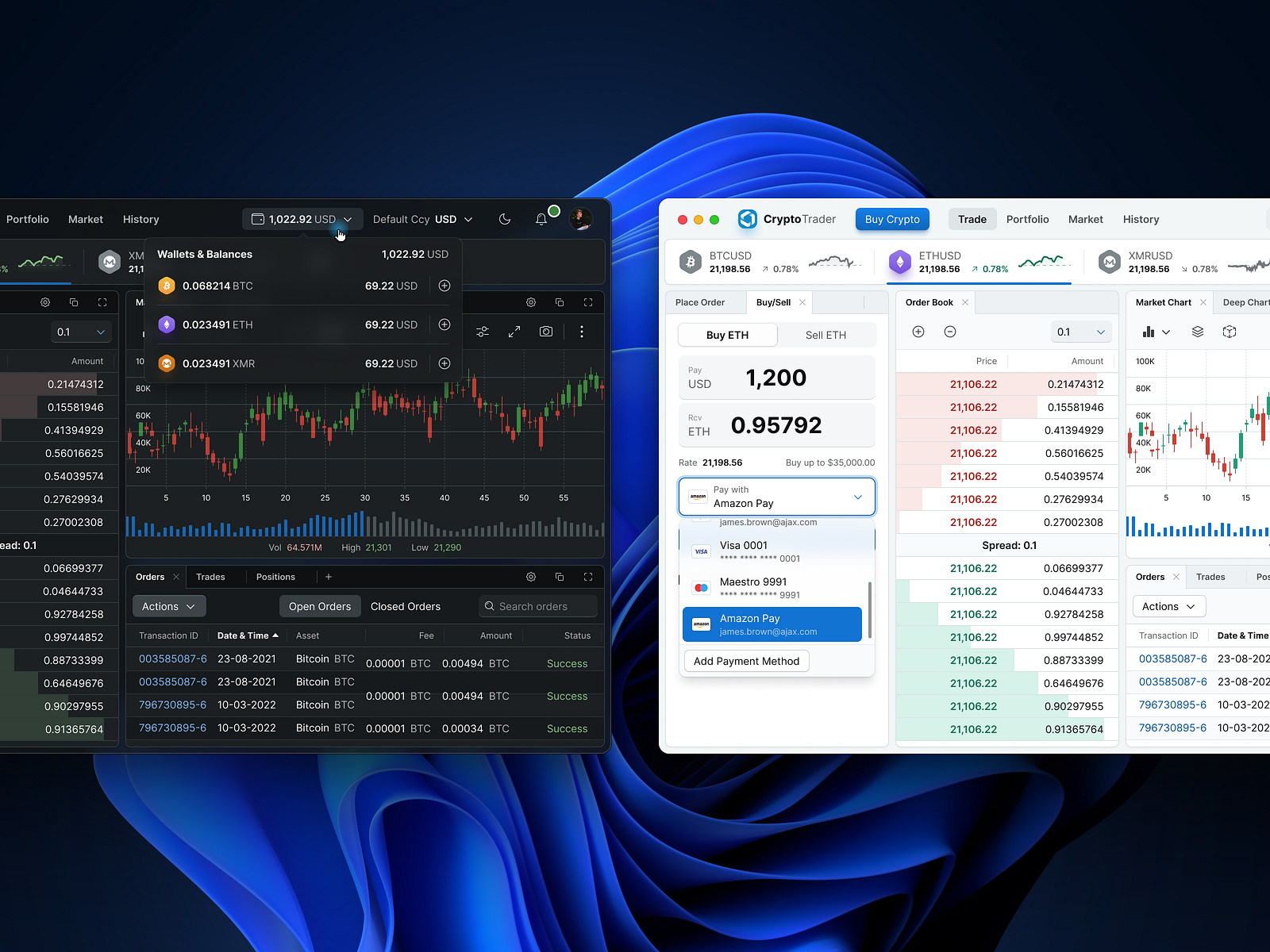 Crypto Trader UI: Dark vs Light by Pavel Kiselev on Dribbble