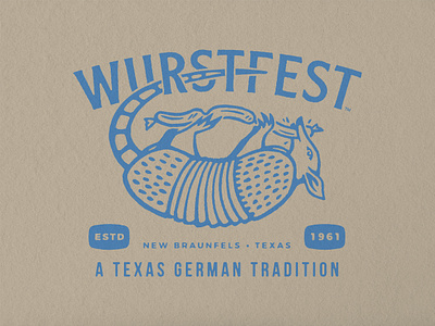 Wurstfest Armadillo armadillo branding cute design festival german grainy illustration illustration art logo retro sausage texan texas texture tradition typography vector vintage