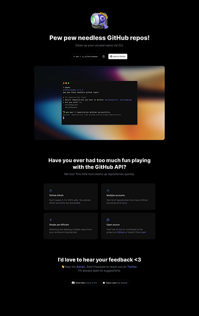 Pew pew needless GitHub repos! dev elegant github gradient logo minimal npm simple tools ui web