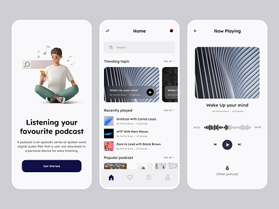 Podcast Mobile App app clean design dribbble2022 graphic design live streaming minimal mobile music podcast podcast app teamuininja ui uiux