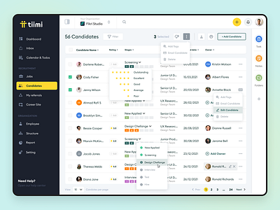 Tiimi - Candidate List for a SaaS HR Management System business candidate company dashboard employee hiring hr hrd hrm hrs job list management saas table team ui user ux webapp