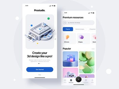 Prostudio app design for 3D shapes 3d after effect agency app application c4d company figma illustration search social media studio ui user experience user interface ux