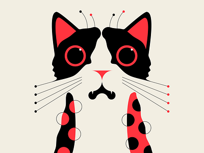 Schrödinger's Pussy abstract black cat design geometric illustration messymod minimalist red vector