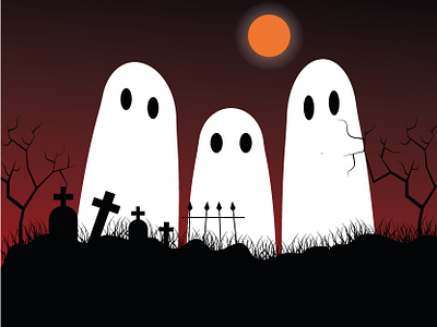 Halloween night scenery background with ghosts black sky