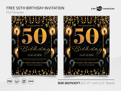 Free 50th Birthday Invitation birthday design flyer flyers free freebie invitation invitations psd template templates