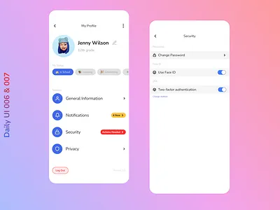 Daily UI 006 & 007 daily ui education settings user profile