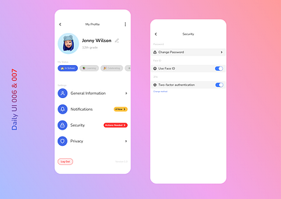 Daily UI 006 & 007 daily ui education settings user profile