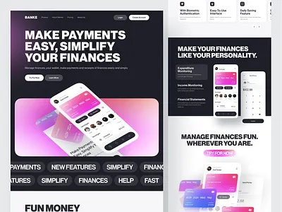 Banke - Banking Landing Page bank bank card banking clean design financial financial landing page financial website fintech home page landing page landing page app minimal money management money transfer payment ui wallet web design website