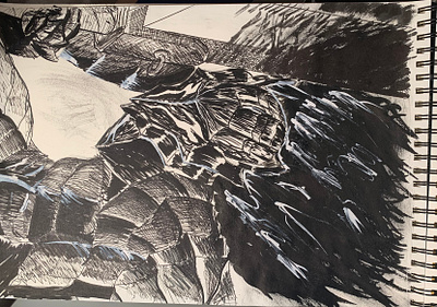 Large scale Berserk fan art - ink a3 comic fan art illustration ink manga paper