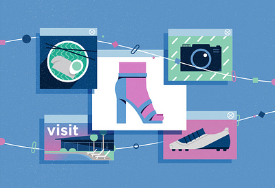 Illustrative Ads advertisement after effects animation blue explainer video graphic design green illustration minimal design motion graphics photoshop pink shoe design technology design texture ui vector