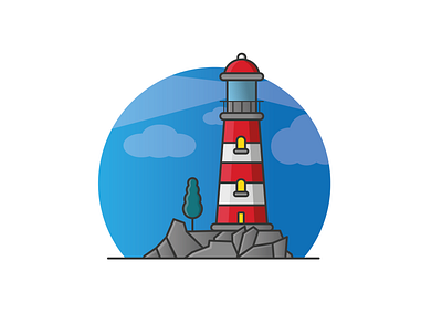 A Lighthouse clouds design house illustration light lighthouse minimal rocks sea small vector water