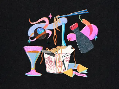 Takeout & Fortune Cookies Risograph Illustration chinese color cookie design drawing food fortune illustration risograph takeout texture