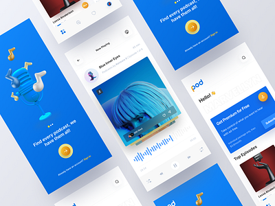 Pod - Podcast App Concept app audio card clean design illustration live minimal mobile music app podcast podcasting podcasts product product design sport spotify streaming app ui ux