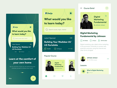 Dwija - Online Course Mobile App class course e learning ecourse education elearning learning learning app mobile app online online class online course online learning ui design uiux design