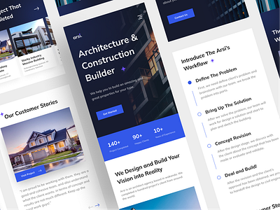 Arsi - Landing Page Responsive Design agency architectural architecture building clean construction design landing page mobile property real estate residence responsive responsive website testimonial ui uidesign uiux web design website design