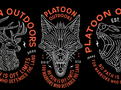 Platoon Outdoors Tee Graphics animal apparel badge bear clothing coyote deer design geometric illustration line lineart merch monoline outdoors shark skilline skillinedesignco t-shirt wild