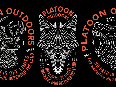 Platoon Outdoors Tee Graphics animal apparel badge bear clothing coyote deer design geometric illustration line lineart merch monoline outdoors shark skilline skillinedesignco t shirt wild