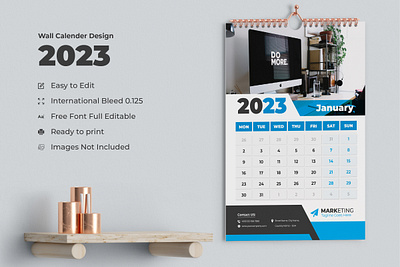 New year Wall Calendar 2023 template 12 months included 12 month branding business flyer business leaflet template calendar 2023 calendar layout corporate flyer desk calendar wall calendar