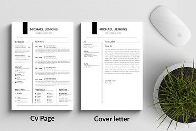 Resume template branding clean cover cover letter cv design illustration logo resume ui