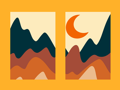 Abstract creative card with moon, mountain Trendy clipart Vector vector