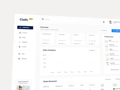 Admin Dashboard - Cloth👕 admin analytics chart dashboard data design e commerce report sales statistics store ui ux web