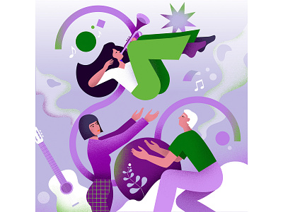 Festival animation art branding character characters dance design festival fun girl graphic graphic design illustration music musicians playing shapes ui vector