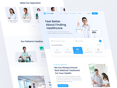 Medical Health Landing Page ambulance check up clean doctor health healthcare home page hospital landing page listing locations medical medicine newsletter patient popular specialist trending uiux website