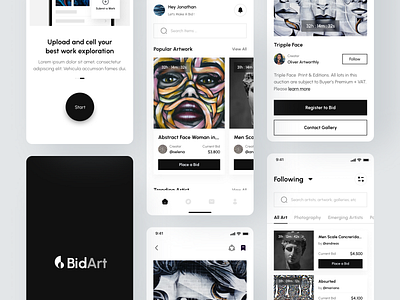 BidArt - Art Bidding Mobile App UI Kit app kit appdesign art art bidding art bidding app bid app bidding app component design full app gumroad mobile kit mobile ui kit mobileapp product product mobile app ui ui kit ui8 uiux