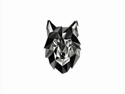 Low Poly Wolf Logo for Sale abstract animal black branding design geometric grey head illustration logo low poly mark modern original pack premium sale vector wild wolf