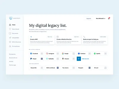 GoodTrust - Digital legacy list app design digital legacy goodtrust interface platform ui ux web website