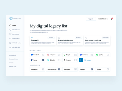 GoodTrust - Digital legacy list app design digital legacy goodtrust interface platform ui ux web website