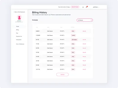 Billing History Page design mobile mobile app mobile ui product design ui ui design ux desgin