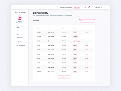 Billing History Page design mobile mobile app mobile ui product design ui ui design ux desgin