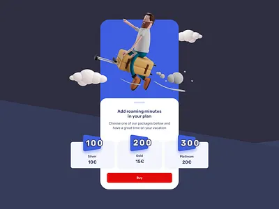 Virgin Mobile App card carousel data illustration minutes mobile modal number offers packages plan roaming summary ui vacation virgin