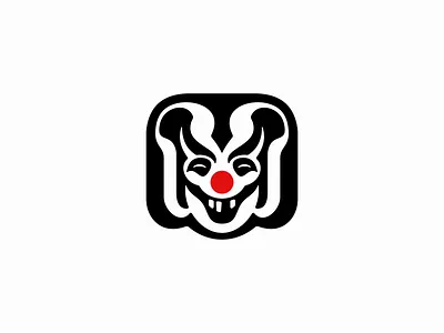 Creepy Clown Logo for Sale abstract branding buffon circus clown comedy creepy design evil games gaming horror illustration joker logo mark negative space scary smile vector