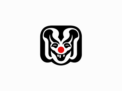 Creepy Clown Logo for Sale abstract branding buffon circus clown comedy creepy design evil games gaming horror illustration joker logo mark negative space scary smile vector