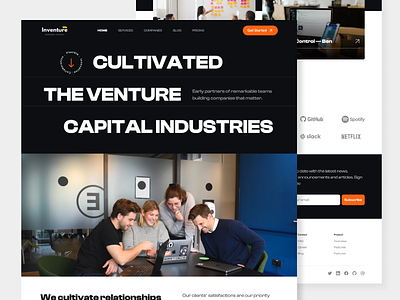 Inventure - Venture Capital Landing Page agency company company website funding insipiration design landing page minimum viable product mvp prototype startup venture venture capital venture landing page webflow website