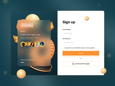 Redlio designs signup screen 3d blur dashboard design figma forgot form illustration landing page login password popup profile registration sign in signup submit ui ux web