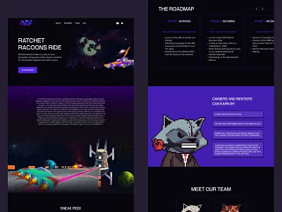 Ratchet Racoons NFT Web Design blockchain design games gaming gaming website graphic design illustration interface nft nft art nft characters nft games nft illustration solana ui ui design ui ux design web design website