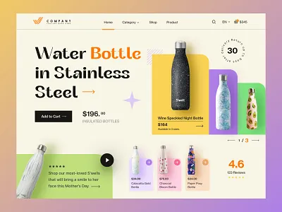 Water Bottle Header Landing Page bottle bottle landing page bottle web ecommerce ecommerce landing page design ecommerce products ecommerce website homepage landing page landing landing page landing page design products shopify ui designer visual designer water bottle web web page