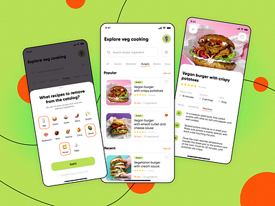 Veg Recipes App app clean clean ui cooking creative filter food healthy interface makeevaflchallenge minimal mobile mobile app recipe recipe app recipes ui ux vegan vegetarian