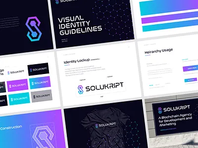 SoluKript Brand Guidelines agency blockchain brand design brand guidelines brand identity branding color palette crypto cryptocurrency design development gradient logo design marketing modern nft startup typography ui web3