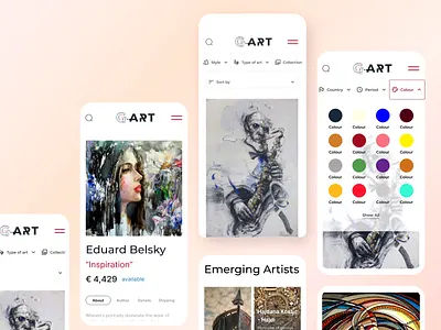 G.ART gallery mobile animation art artist artwork design e commerce figma filter filters illustration menu painting ui ux web