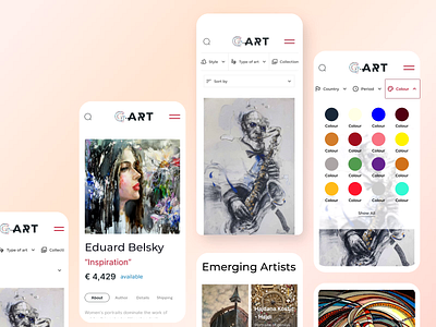 G.ART gallery mobile animation art artist artwork design e commerce figma filter filters illustration menu painting ui ux web