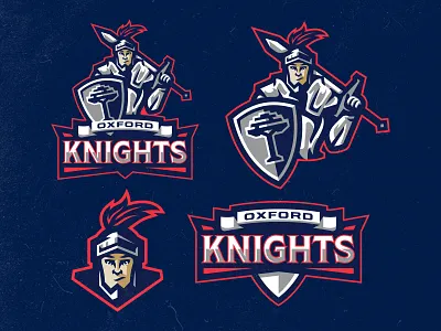 The Oxford School Knights athletic athletic branding badge bold branding clean custom type illustration knight knight logo knight mascot logo logo design modern shield sports branding sports illustration sports logo sword vector