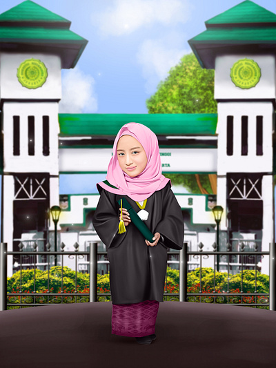 Carricature Style carricature design gift graduation graphic design hijab illustration painting smudge template