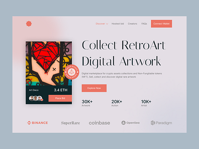 NFT Marketplace Website arts bitcoin blockchain creative design crypto art cryptoart cryptocurrency ethereum ico landing nft nft market nft marketplace nftart nfts rarible trend web design