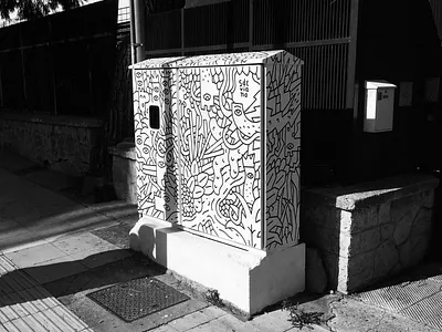 Athens Kafao (SAI)—Marousi athens black white black and white box doodle draw pattern sdeviano street streetart surface