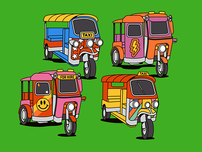 Colorful Tuk Tuks - Part of a series of 60+ travel illustrations asia branding colorful illustrations editorialart editorialillustration festival illustrations festival poster freelanceillustrator graphicdesigner illustration india poster design thailand travel travel illustration tuktuk tuktuks