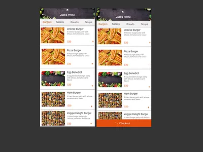 TakeOut- Restaurant Menu List app design ux